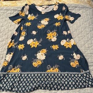 LOFT Yellow and Blue Short Sleeve Sundress